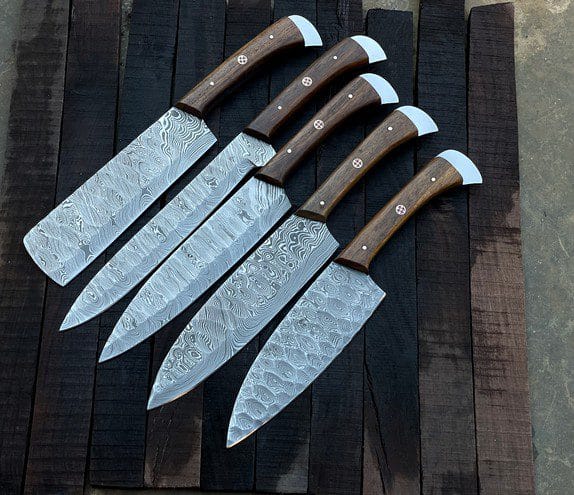 Custom Made Damascus Kitchen Knives Set Of 5 Pieces