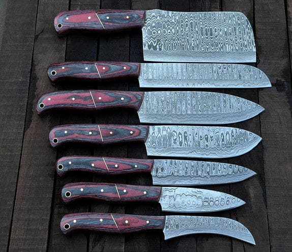 Chef knives Set of 7 Pieces With Leather Roll Over Bag-KDS2